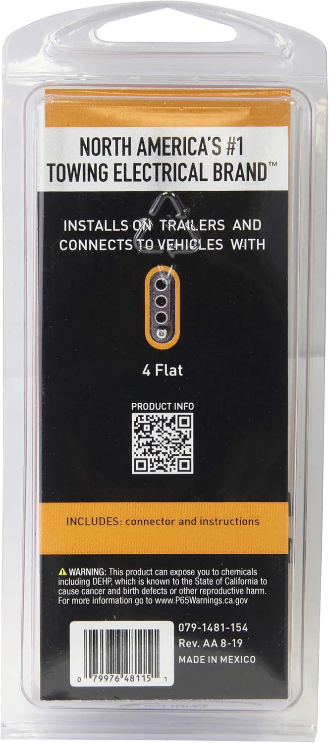 Vehicle & Trailer End Connector - 4-Wire/4-Flat (Pigtail)