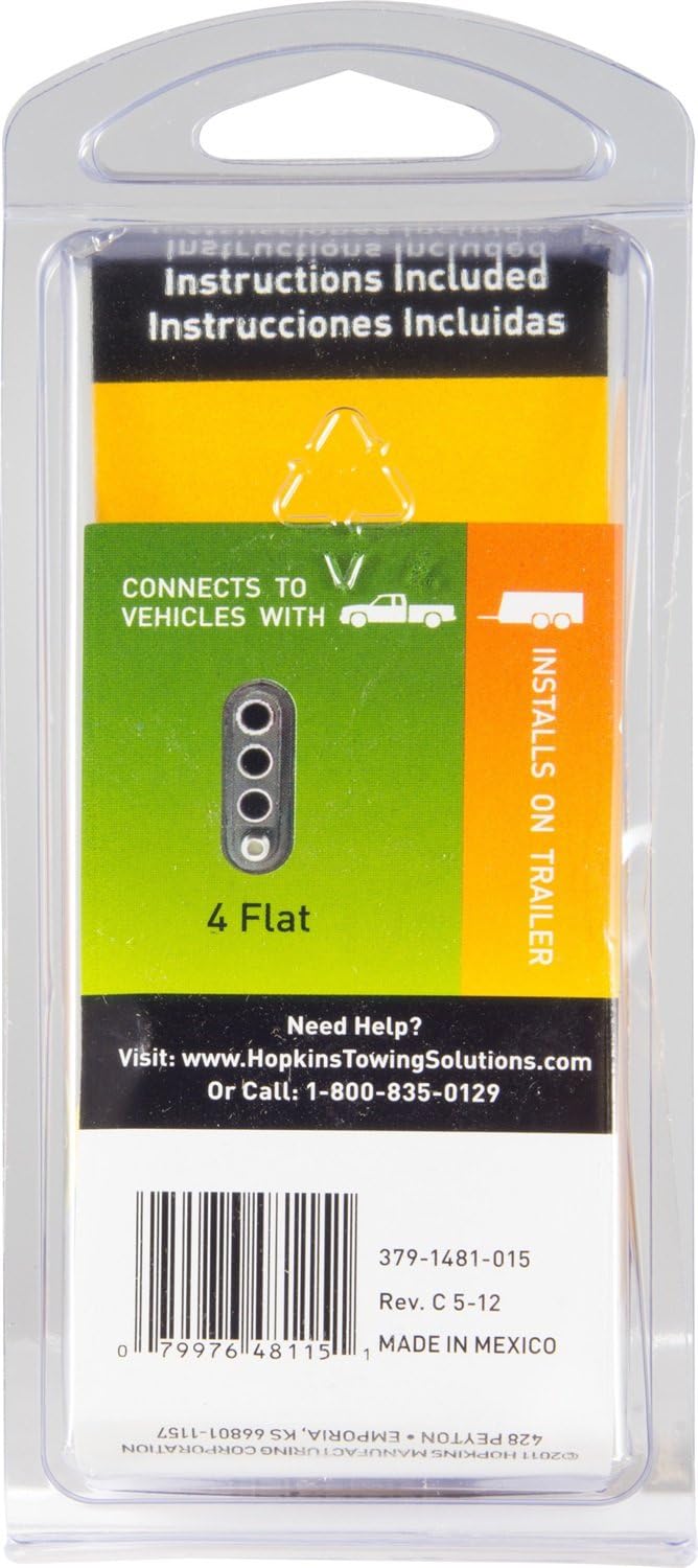 Vehicle & Trailer End Connector - 4-Wire/4-Flat (Pigtail)