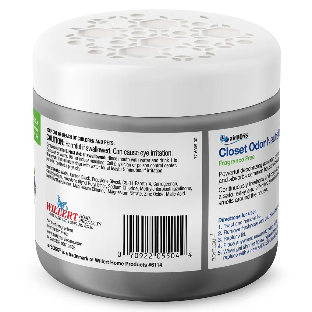 airBOSS® Closet Odor Neutralizing Gel - Fragrance Free - Activated Charcoal (17oz/482g)