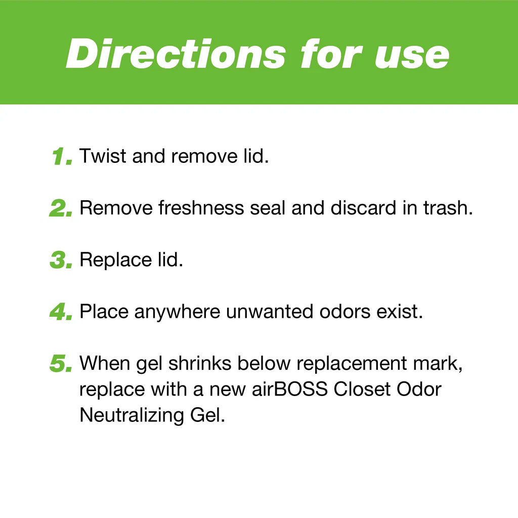 airBOSS® Closet Odor Neutralizing Gel - Fragrance Free - Activated Charcoal (17oz/482g)