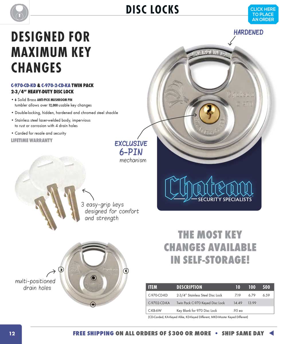 Round Cylinder Disc Lock - 2¾" (70mm) Stainless Steel (Heavy Duty)