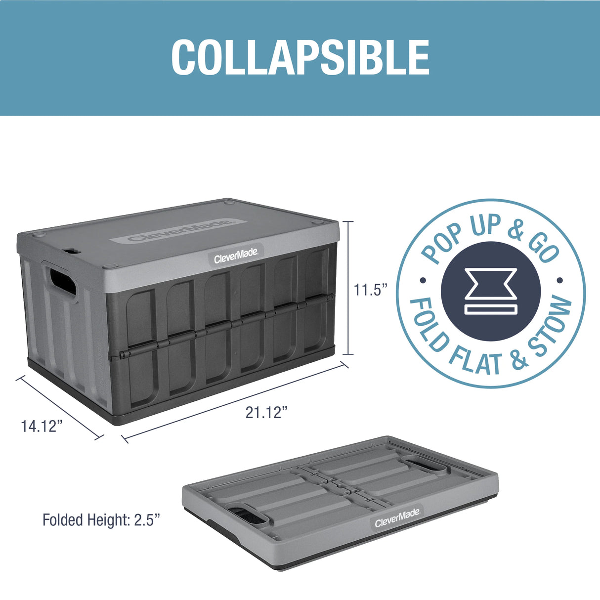 Collapsible Storage Bin - (46L / 62L | 75lbs / 100lbs) - 21.12"x14.12"x11.5"