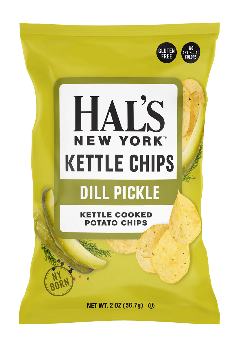 Hal's New York Kettle Cooked Potato Chips, Dill Pickel, 2oz (Pack of 24)