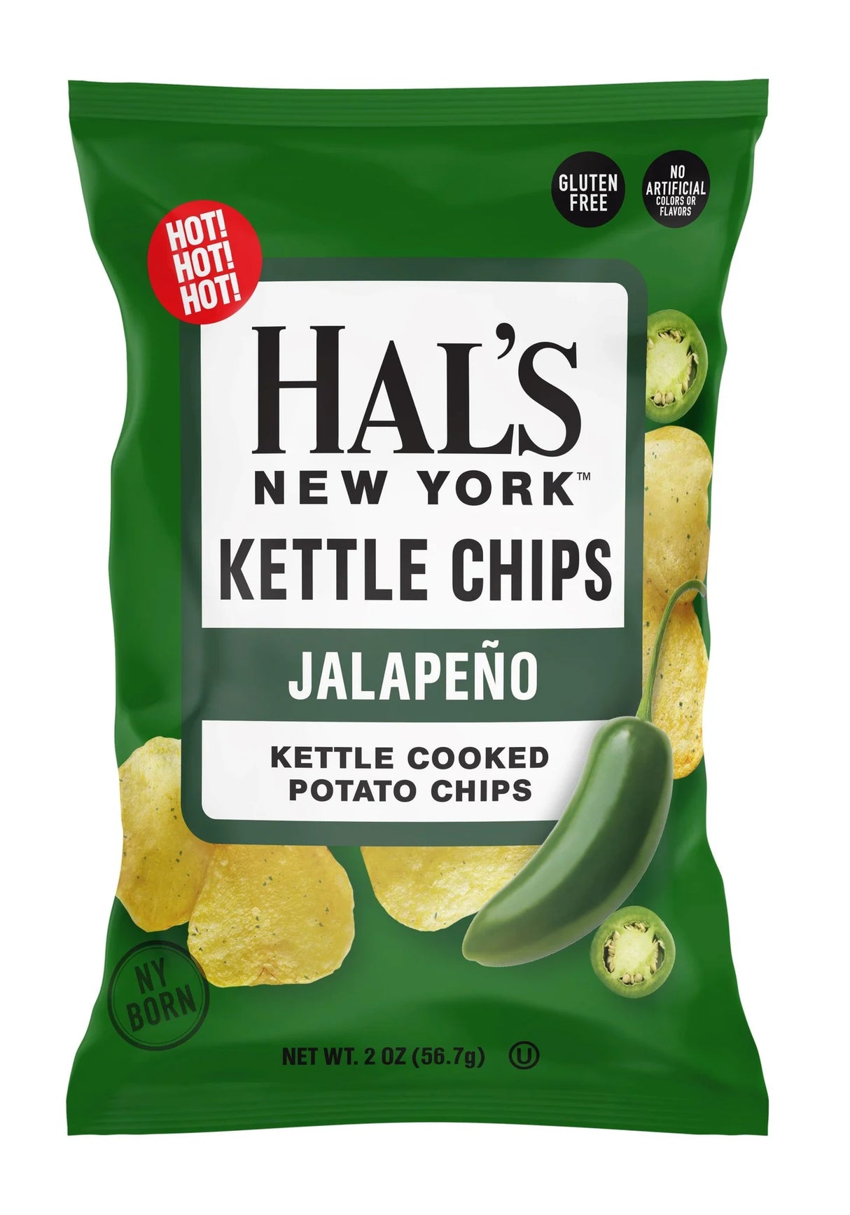 Hal's New York Kettle Cooked Potato Chips, Jalapeño, 2oz (Pack of 24)