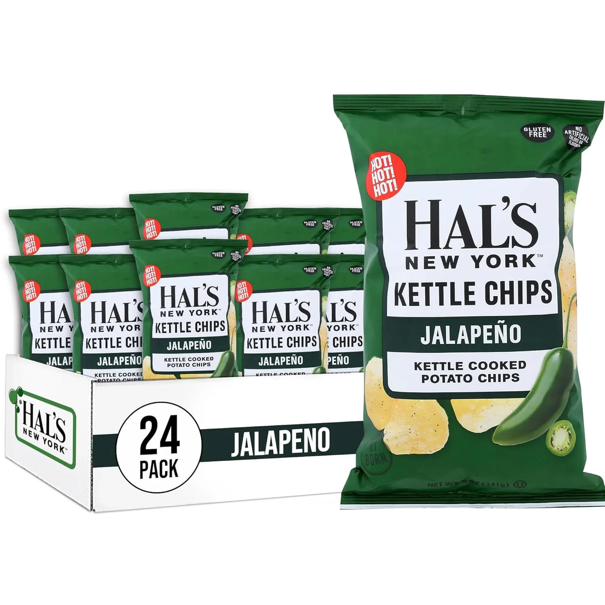 Hal's New York Kettle Cooked Potato Chips, Jalapeño, 2oz (Pack of 24)