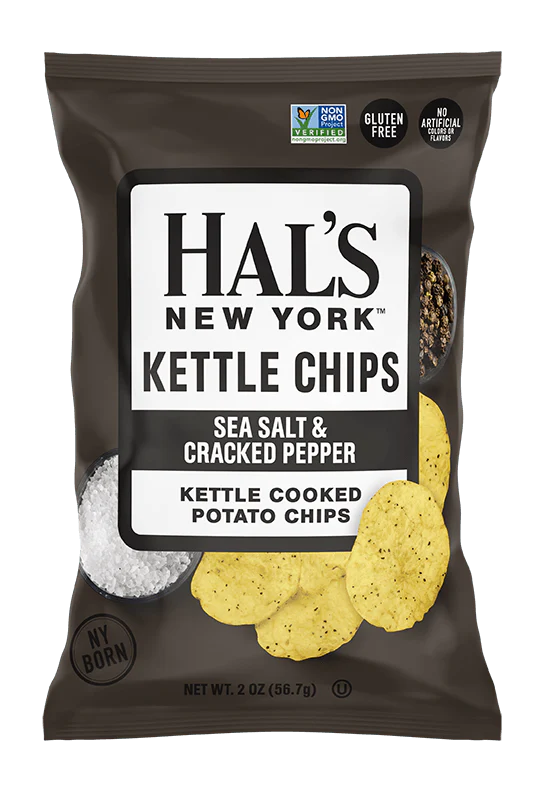 Hal's New York Kettle Cooked Potato Chips, Sea Salt & Cracked Pepper, 2oz (Pack of 24)