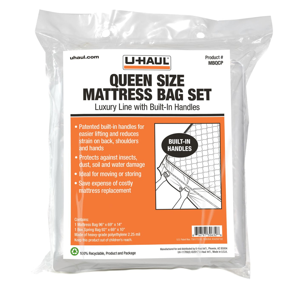 Queen Size Mattress Bag Set with Handles for Moving and Storage