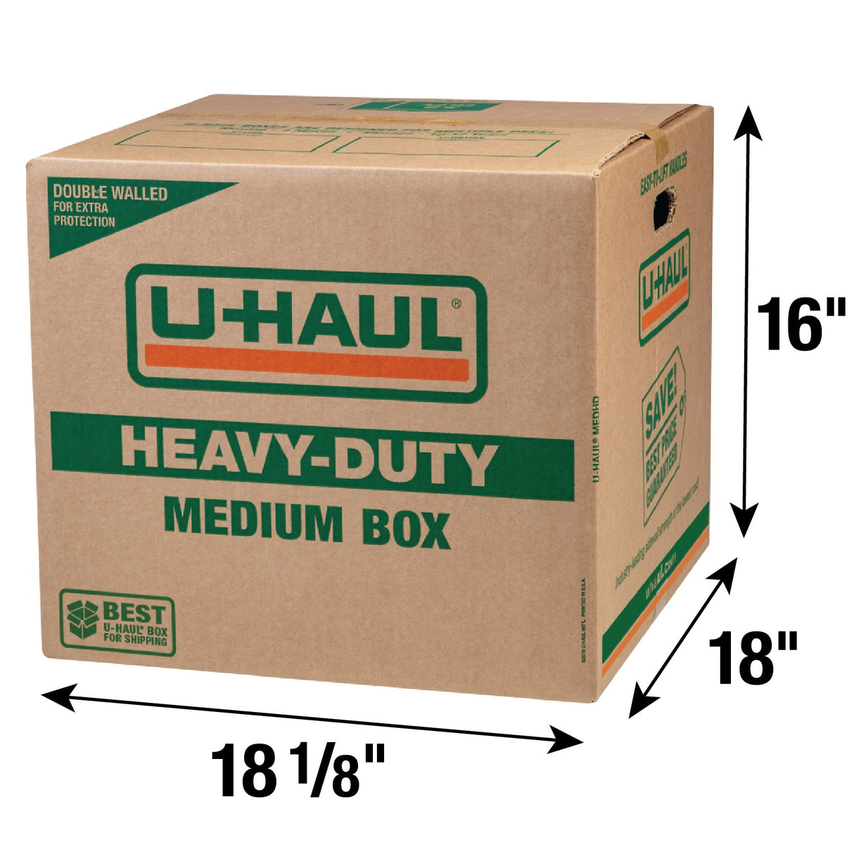 Medium Heavy-Duty Double Wall Moving & Shipping Box - 18-1/8” x 18” x 16” (L x W x H)