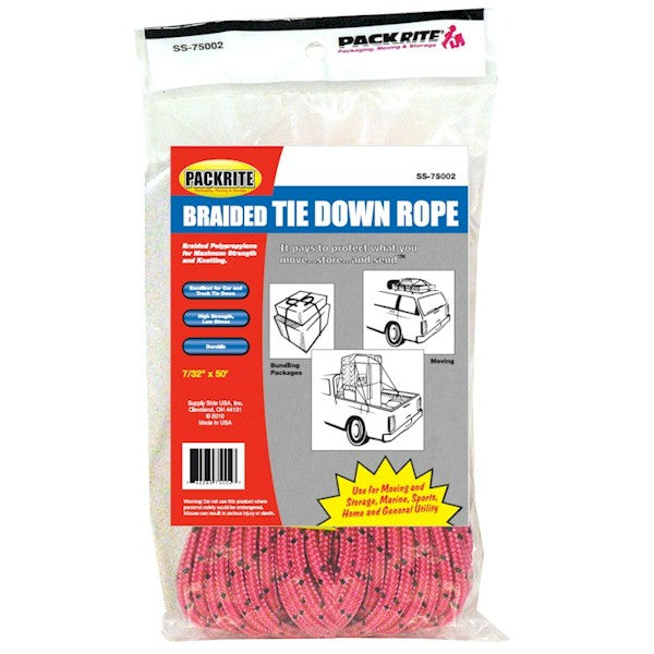 Tie-Down Braided Polypropylene Rope (Black & Red) - 7/32"x50' (ft)