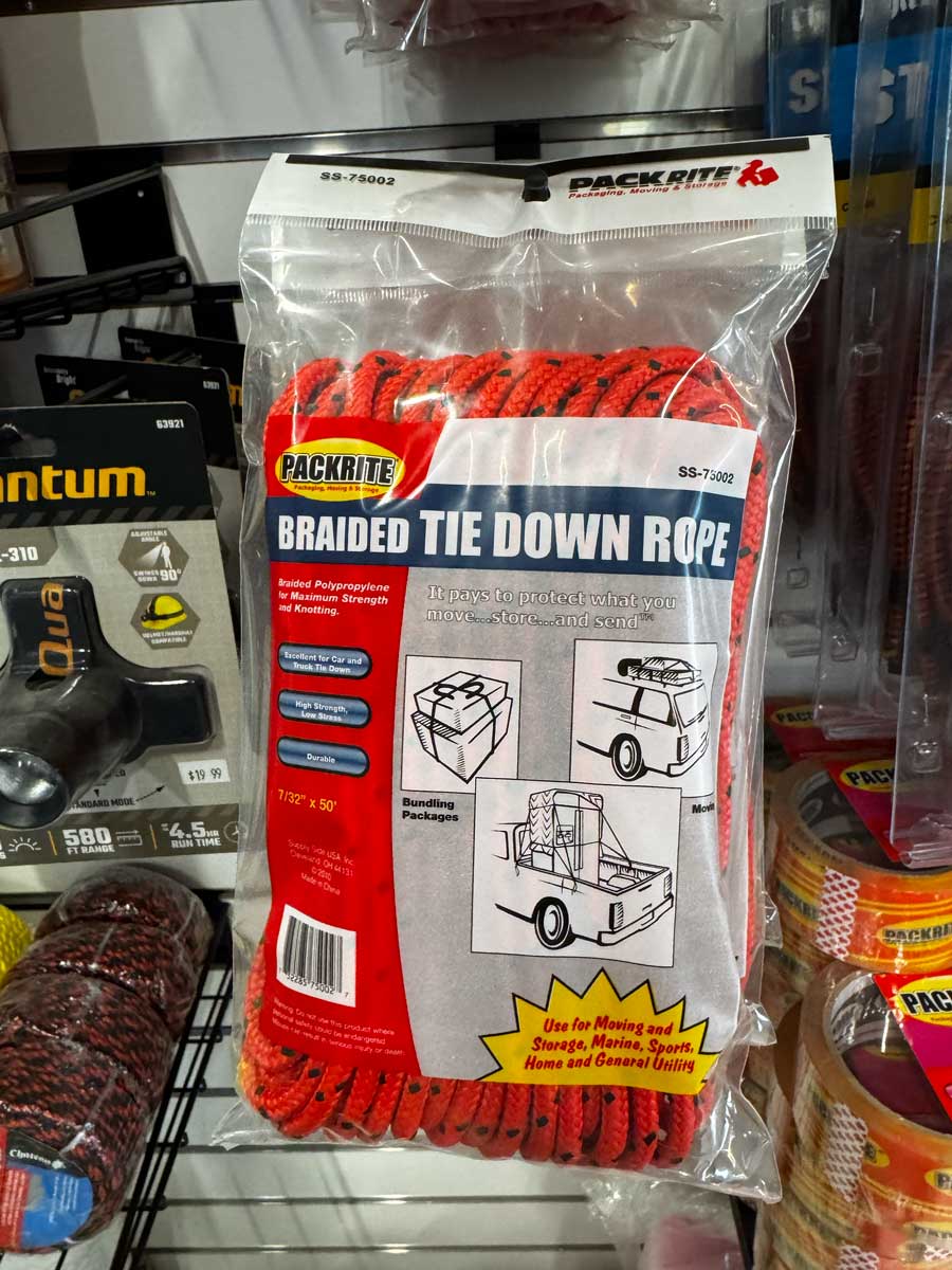 Tie-Down Braided Polypropylene Rope (Black & Red) - 7/32"x50' (ft)