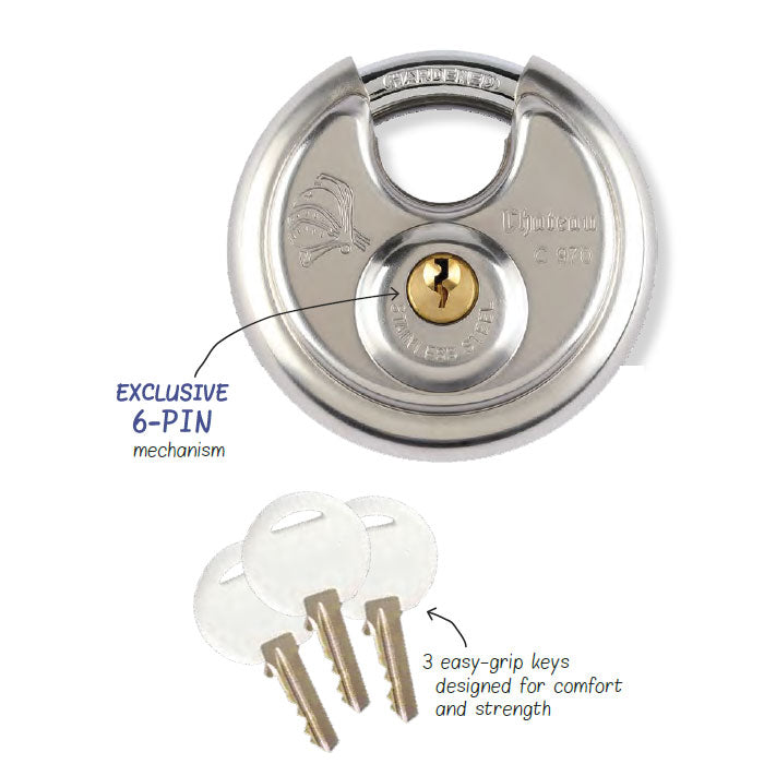 Round Cylinder Disc Lock - 2¾" (70mm) Stainless Steel (Heavy Duty)