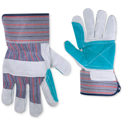 Split Leather Double Palm Safety Work Gloves - 2 1/2" Rubberized Cuff