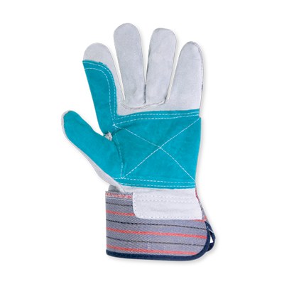 Split Leather Double Palm Safety Work Gloves - 2 1/2" Rubberized Cuff