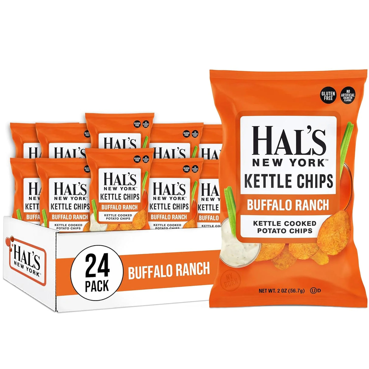 Hal's New York Kettle Cooked Potato Chips, Buffalo Ranch, 2oz (Pack of 24)