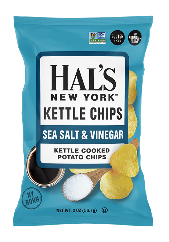 Hal's New York Kettle Cooked Potato Chips, Sea Salt & Vinegar, 2oz (Pack of 24)