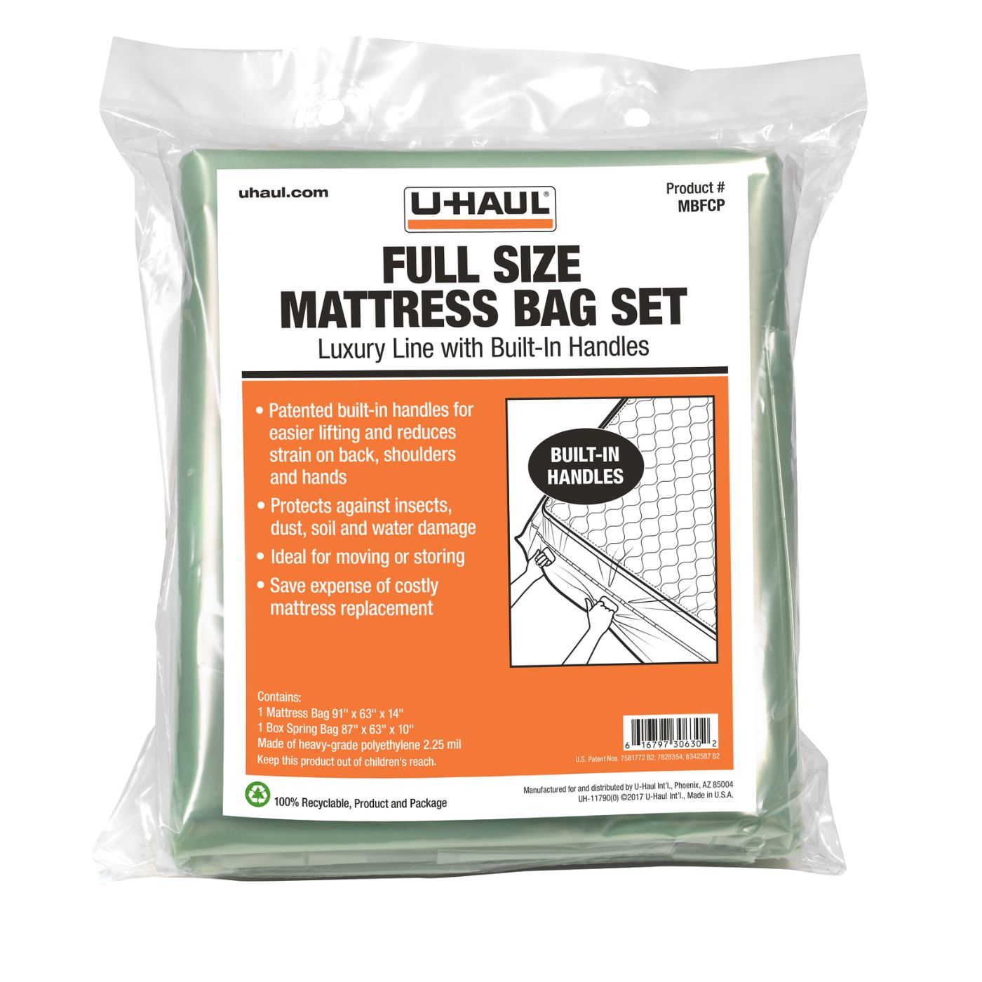 Full Size Mattress Bag Set with Handles for Moving and Storage