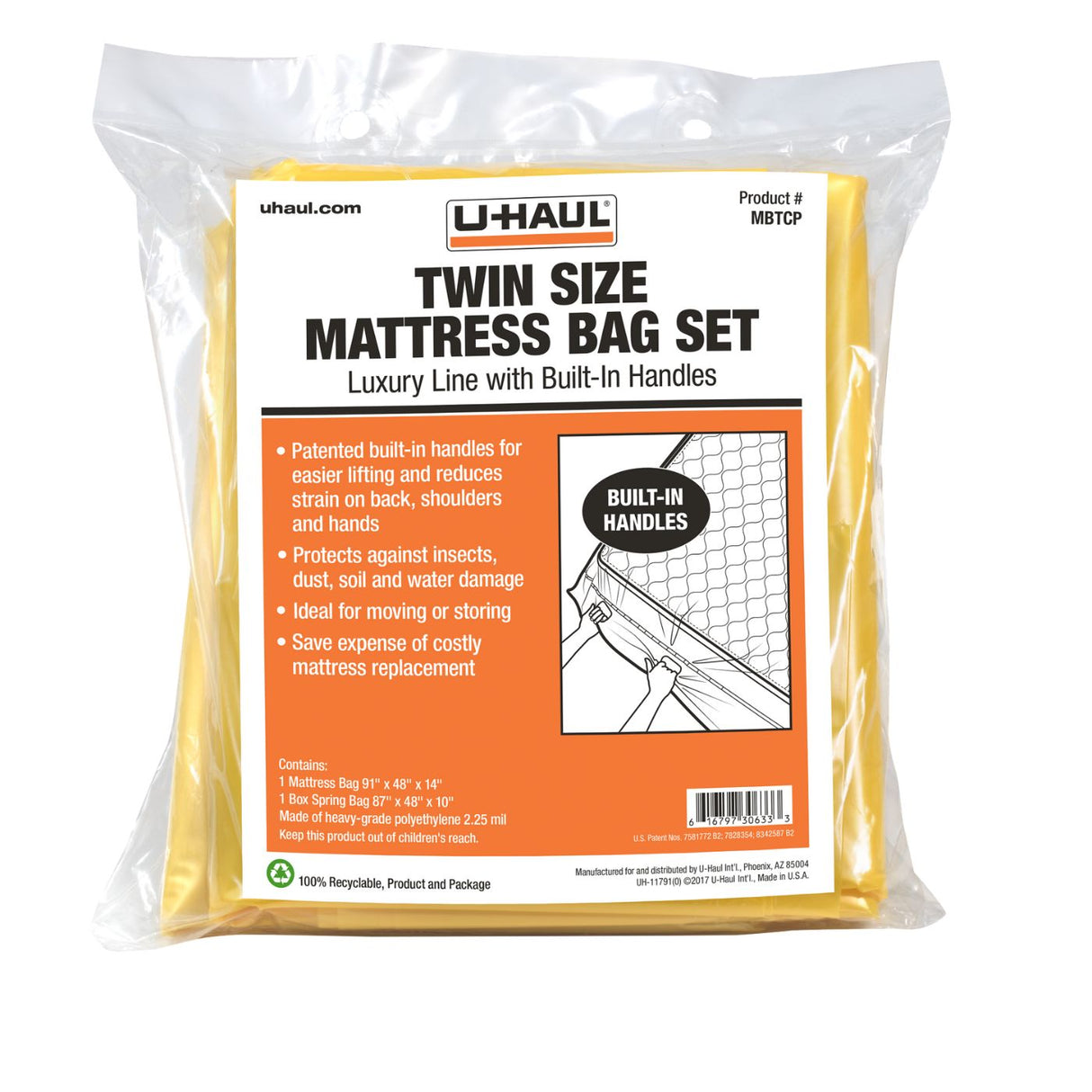 Twin Size Mattress Bag Set with Handles for Moving and Storage