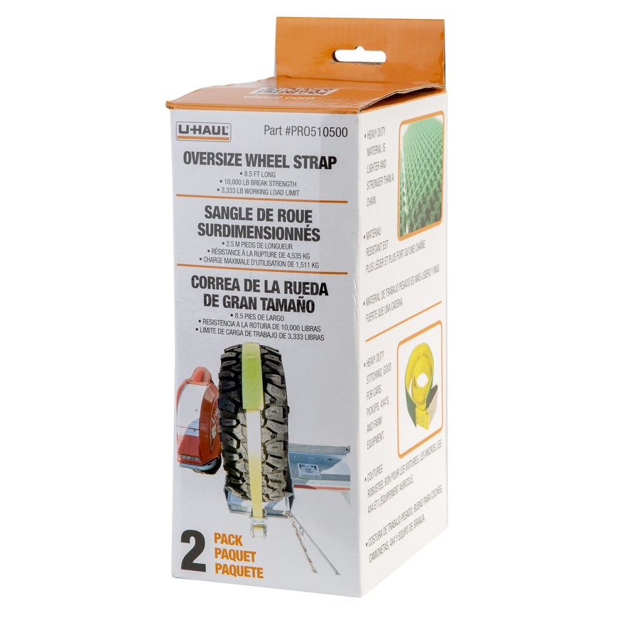Oversized Tire Straps - For Use with U-Haul Tow Dolly or Auto Transport - Pack of 2 Straps